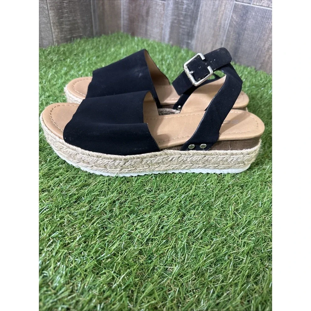 Soda Clip Open Toe Ankle Strap Platform Espadrille Sandal, Black, Size‎ 10 - Picture 5 of 9